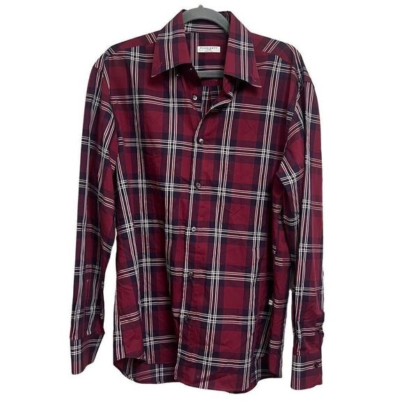 POGGIANTI 1958 Red Stripped Men’s Dress Button Down Long Sleeve Shirt Size Large - Picture 1 of 4